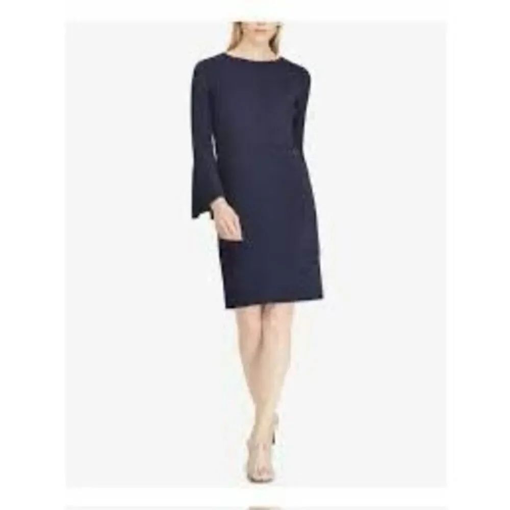 Ralph Lauren Women's Size 14 Bell Sleeve Knee Length Dress Navy Blue Sparkle NWT